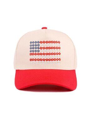 Floral American Flag Red and Tan two tone cotton hat